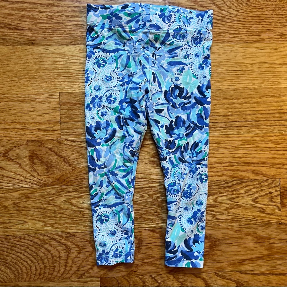 Lilly Pulitzer blue floral print leggings size XS 2-3 toddler girl